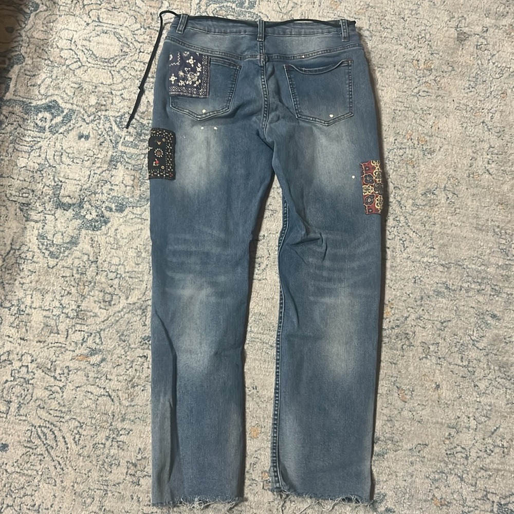 Profound Patchwork Distressed Straight Leg Medium… - image 5